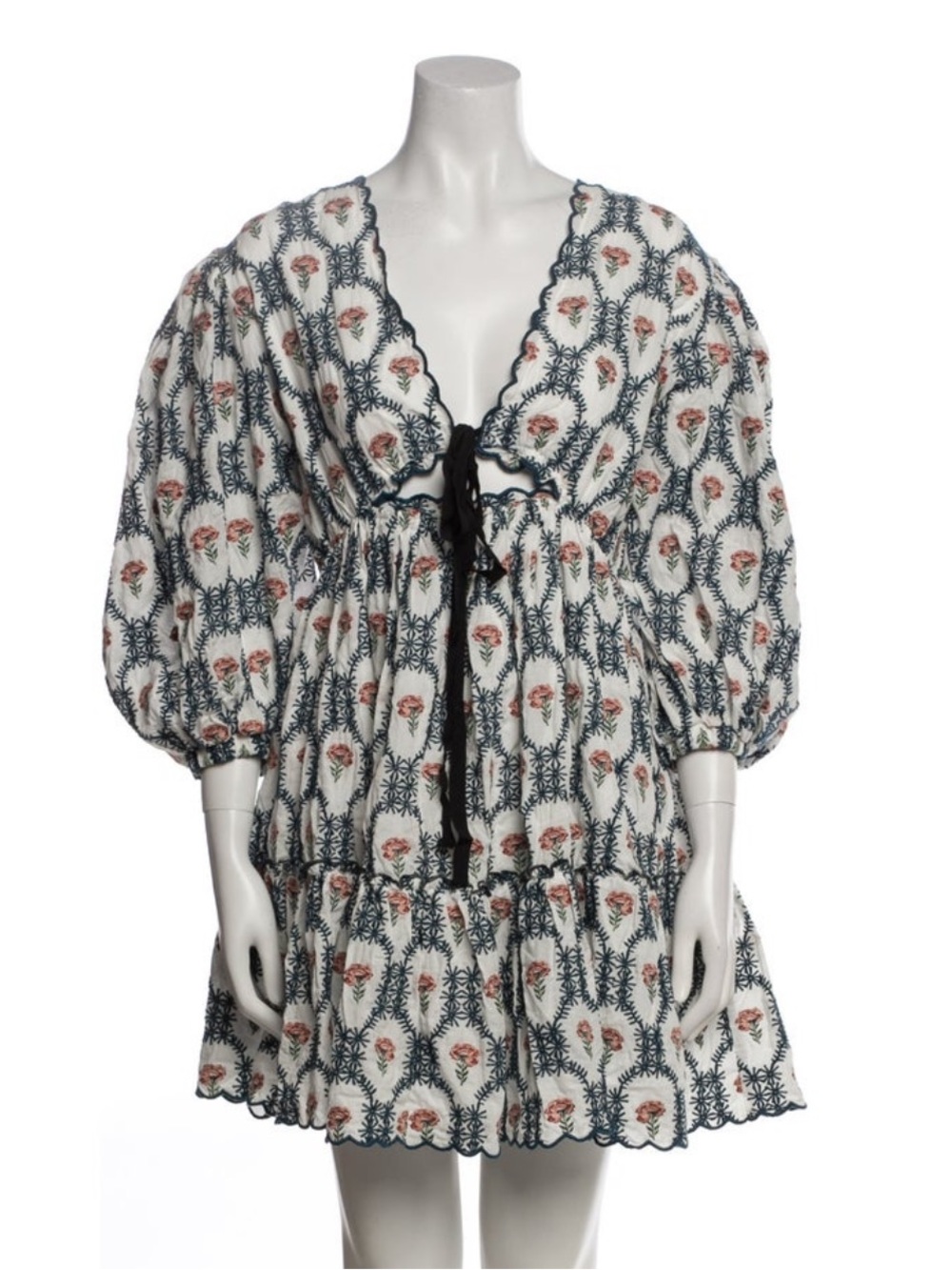 Lug Von Siga Boho Floral EmbroideredTie-Front Mini Dress Medium 8 40